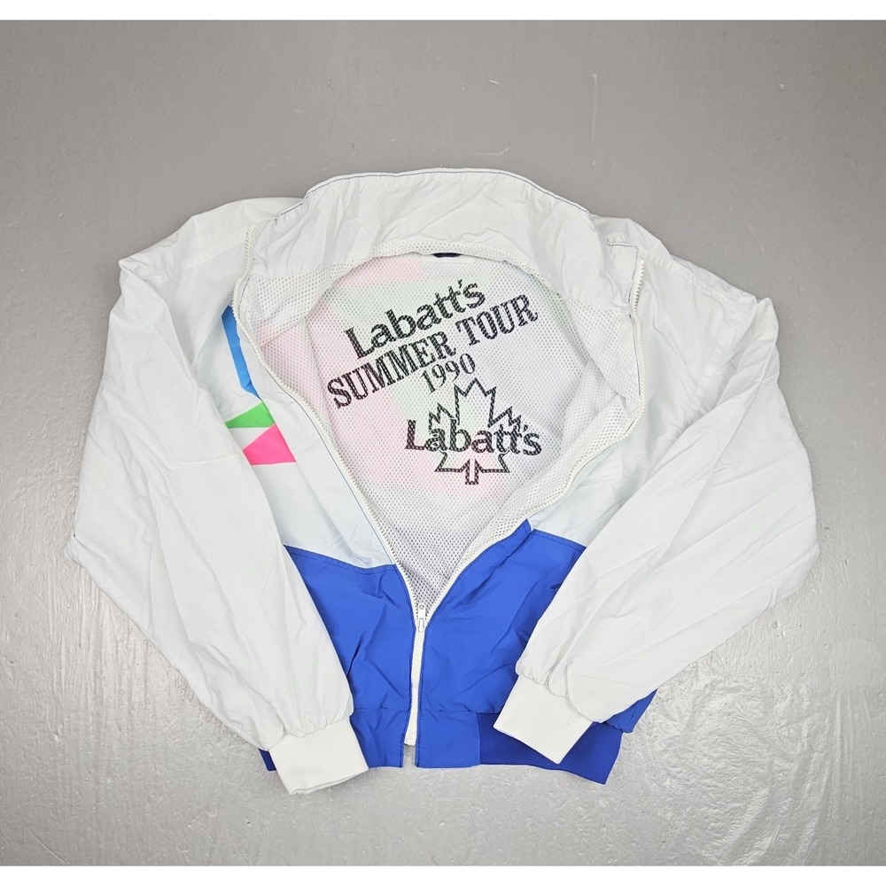 Vintage 80s Labatt's Blue Canada Beer Jacket Mens Large Swingster Neon Full-Zip